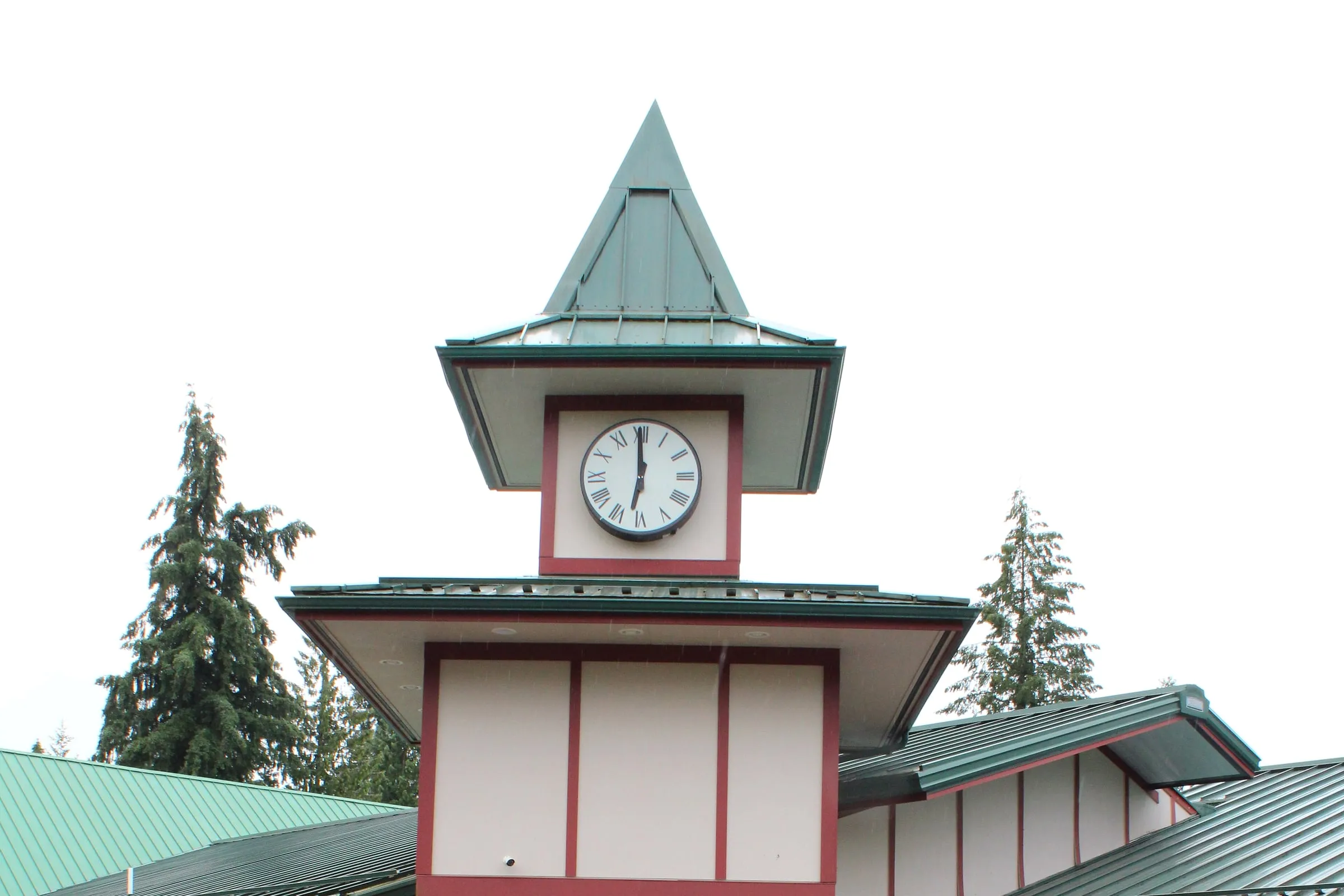 The clock tower at the Maple Falls crossroads where the Mt. Baker Highway meets Silver Lake Road