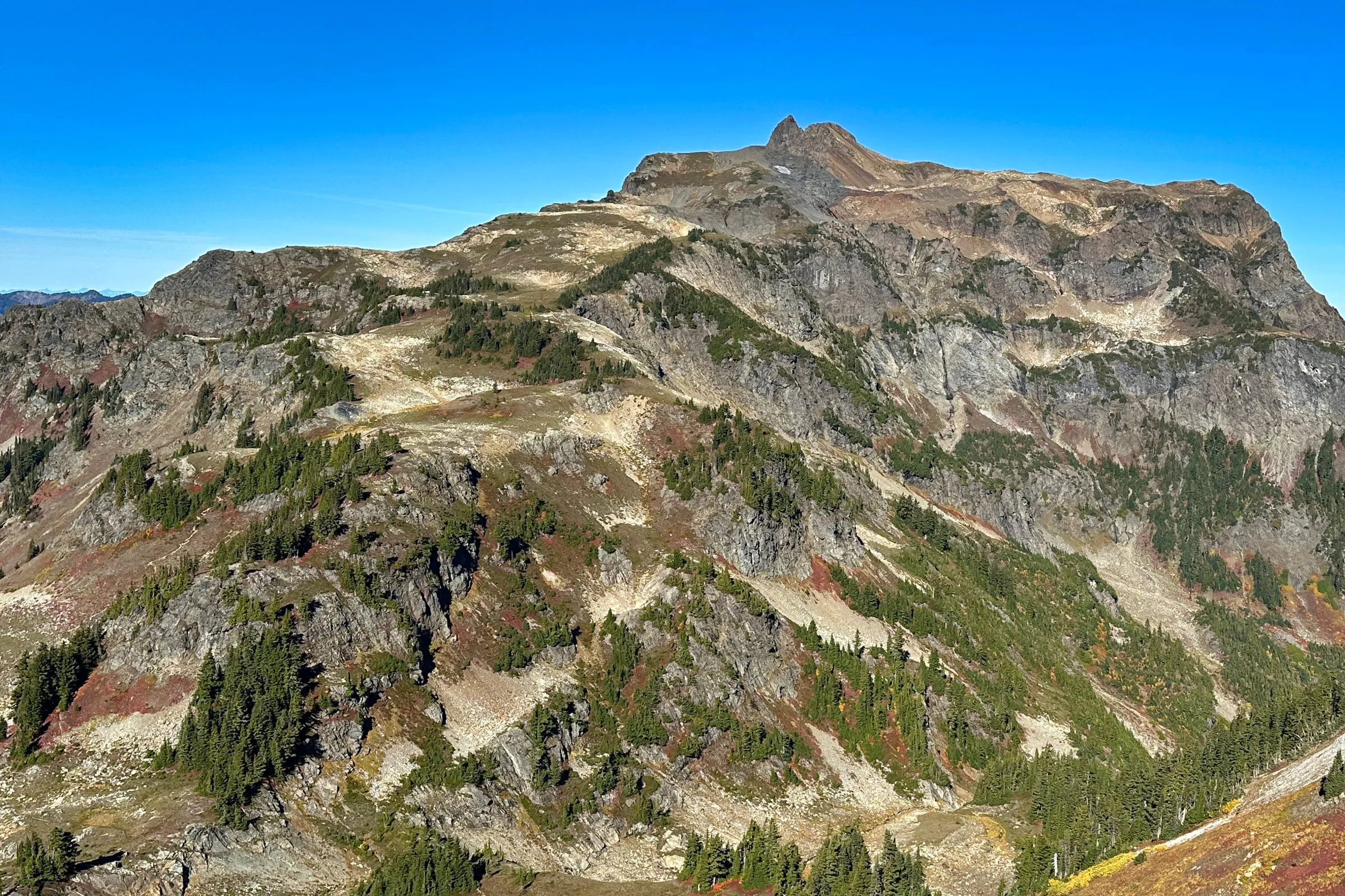 The south face of Yellow Aster Butte seen from the approach ridge in the Mt. Baker Wilderness